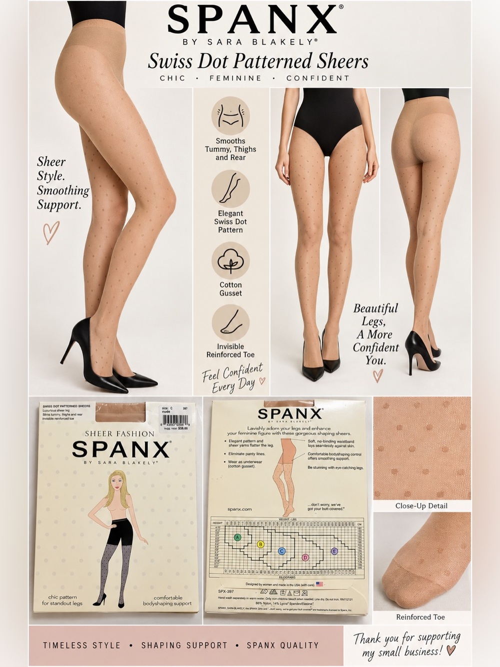 Spanx Swiss Dot Patterned Sheer Pantyhose Size C Nude SPX-397 Shaping Sheers